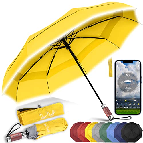 Royal Walk Regenschirm Taschenschirm Sturmfest Automatik Auf und Zu Winddichter Doppelverdeck Klein Stabil Schirm Reflektierend mit Luxuriösem Echtholzgriff für Damen und Herren Umbrella