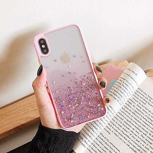 Image of Vonzee Case Compatible with iPhone X & XS (5.8 inch), Non Moving Glitter Cover for Girls & Women Soft TPU Shockproof Anti Scratch Drop Protection Cover (Pink)