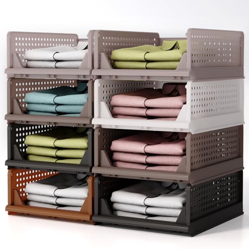 【MATERIALI E DIMENSIONI】: Un set di quattro pezzi in due serie, 30 x 40 x 17 cm. Realizzato in plastica PP ecologica, forte e durevole. Impilabili gratuitamente, risparmiano il 70% di spazio. Organizza lo spazio dell'armadio e massimizza lo spazio verticale.