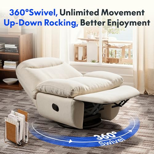 FLEXISPOT Relaxsessel, XC6, Manueller Sessel, Schlafsessel, Drehsessel mit Rocking, Liegesessel im Wohnzimmer, Fernsehsessel mit verstellbare Rückenlehne, Ruhesessel (Beige)