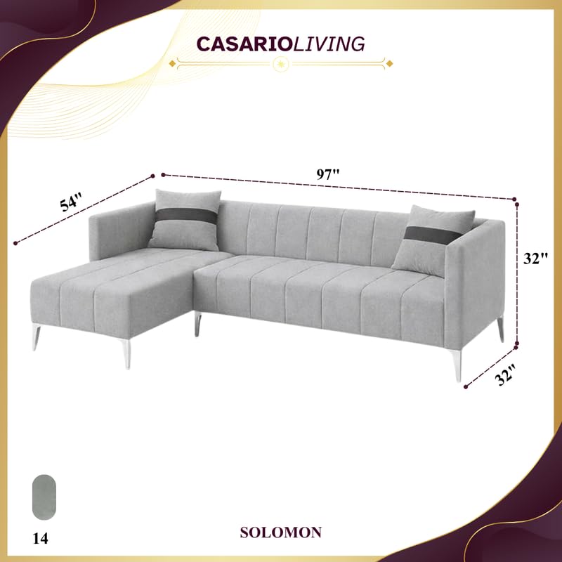 Image of Solomon Luxe Velvet-Suede Fabric 5 Seater LHS L Shape Sofa | Comfortable & Spacious Seating | Modern Sofa for Living Room - Light Gray