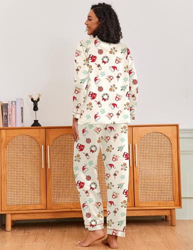 Image of Ekouaer Pajamas for Women Silk Satin Button Down Long Sleeve Pajama Sets