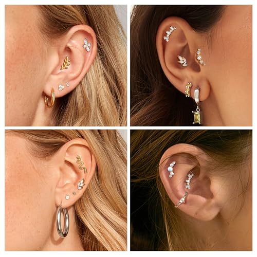 16G Flat Back Earrings G23 Titanium Cartilage Earrings for Women Tragus Piercing Jewelry Internally Threaded Flat Back Stud Earrings Labret Helix Conch Piercing Jewelry4