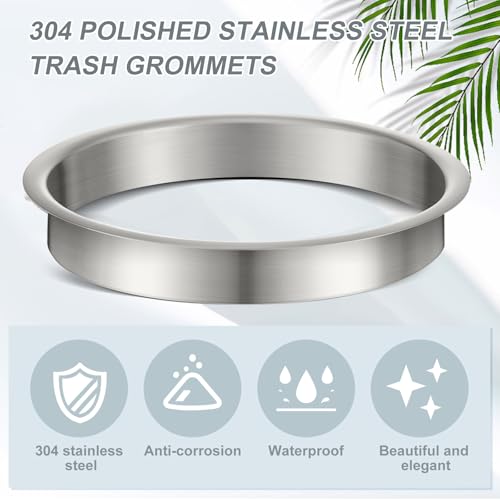 Image of Honeydak 1 Piece 8 inch (Nominal) Diameter x 1 inch Height 304 Polished Stainless Steel 8 inch x 1 inch Trash Grommets for Countertop Inserted Trash Kitchen Cabinet Counter Bin, Ease to Install