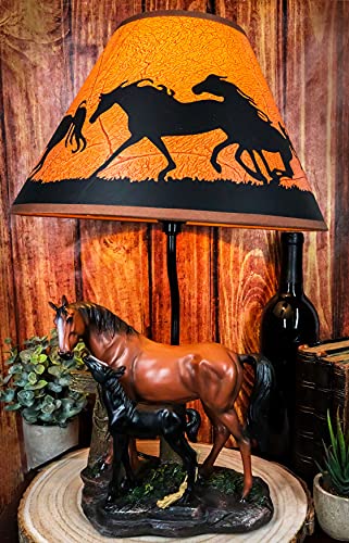 Ebros Gift Chestnut Horse Mare & Foal by Ranch Fence Desktop Table Lamp with Shade Home Decor 19"Tall
