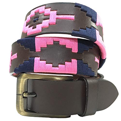 CARLOS DIAZ Mens Womens Premium Unisex Brown Leather Embroidered Designer Polo Belt (85 cm/ 32-34 Inches)