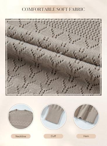 Image of SHEWIN Fall Sweaters for Women Casual Crewneck Long Sleeve Crochet Pullover Tops Sweater
