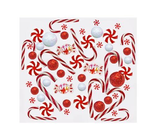 50 Floating Christmas Red White Candy Canes Peppermints Candy Pearls-Large Sizes-Fills 4 Medium Size Vases-with Pre-Measured Floating Gels Prep Bag-and 3 White Submersible Fairy Lights