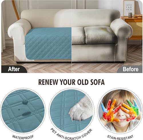 Image of Genina Waterproof Couch Cover,Washable Anti-Slip 78inch Sofa Covers with 3 Cushions,Sectional Couch Covers for Pets Friendly, Sofa Slipcovers for Dogs Cats(78inch /Blue)
