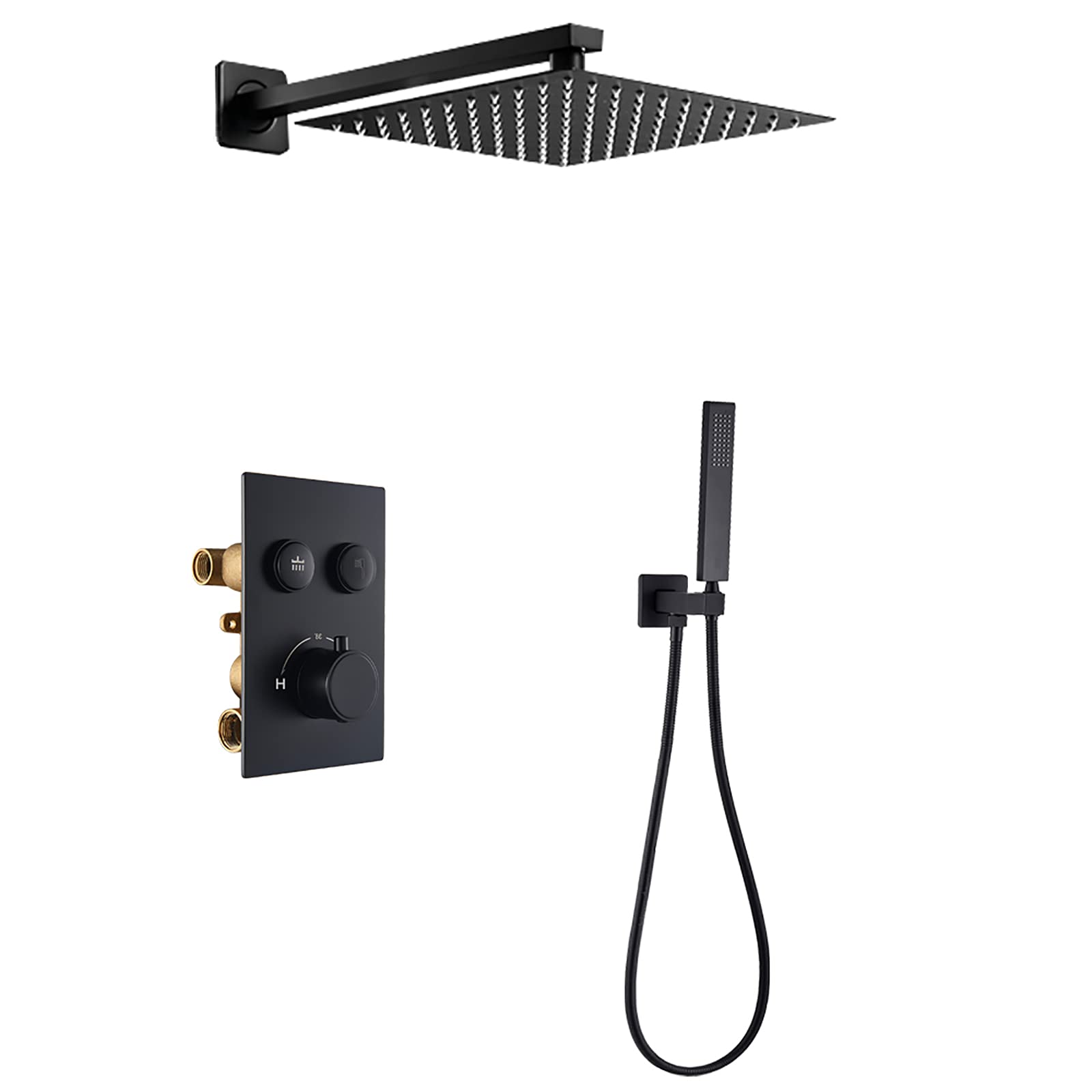 OZBMA Shower Mixer, Mixer Set Thermostatic Black Faucet Wall Mounted Rainfall Head suit with Handheld Rain Combo es (size_name 8 inches)