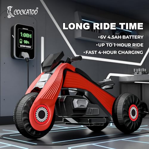Image of Cockatoo 15E Cruise Rechargable Electric Bike for Kids with Music and LED Light, Kids Scooter Bike for 3+Yrs Boys&Girls Powered by 6V & 4.5 AH Battery for 4.5Hr-6Hr Ride with Foot Accelerator