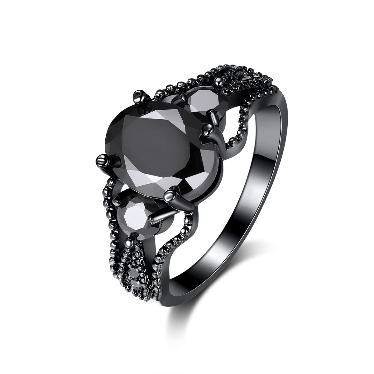 Bamos Black Rings for Women Men Girls, 14K Black Gold Vintage Retro Gothic Ring Antique Black Onyx Stone Ring Victorian Jewelry