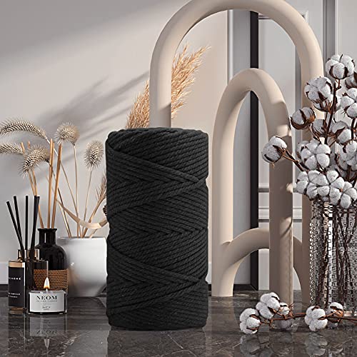 Image of ZUEXT Macrame Cord, Black, 5mm x 109yds Cotton String Macrame Yarn