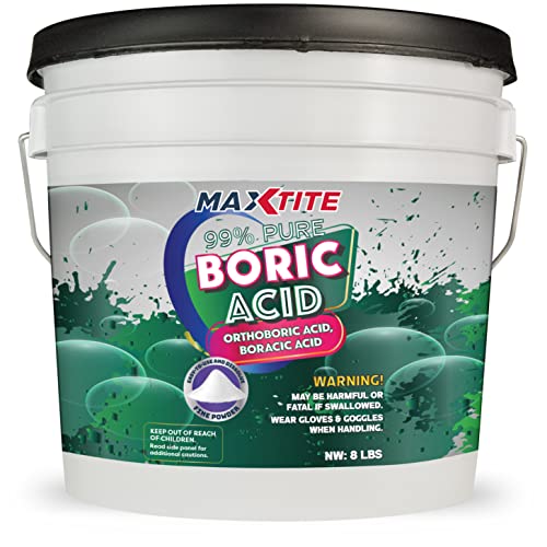 99% Pure Boric Acid - Fine Powder Form (8 lbs) - Premium Industrial Grade Strength H3BO3 - Convenient Easy-Open Resealable Pail