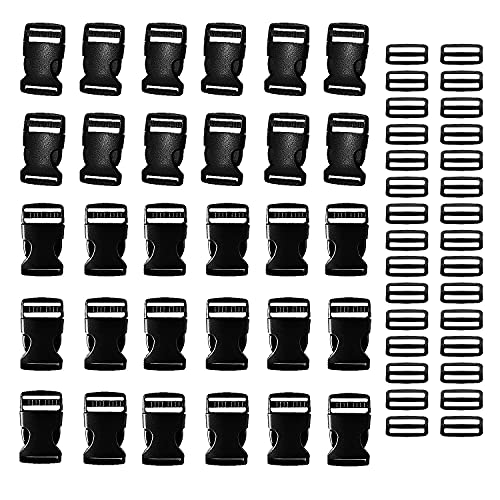 HUAZIZ 30 pièces Boucles en Plastiques pour Sangle 25 mm, Boucle Plastique Noir Clip Fermoir pour Sangle, Accessoires de Sac à Dos, Tente, Sac à Dos Enfant, Collier de Chien, 30 pièces Curseur Cover