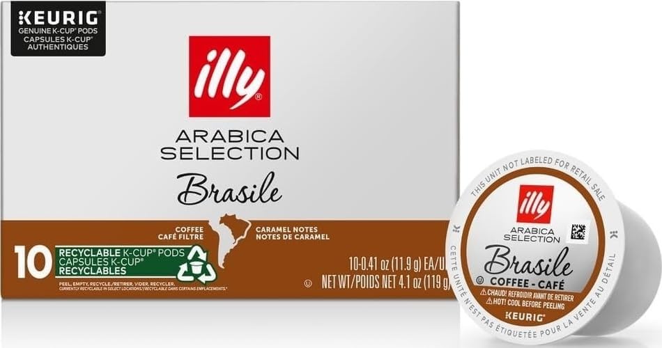 Image of Illy Arabica Selections Brasile, 100% Arabica Bean Signature Italian Blend Roasted, Single Serve Drip Brewed Coffee K Cup Pods, Coffee Pods For Keurig Coffee Machines, 10 K-Cup Pods (Pack Of 1)