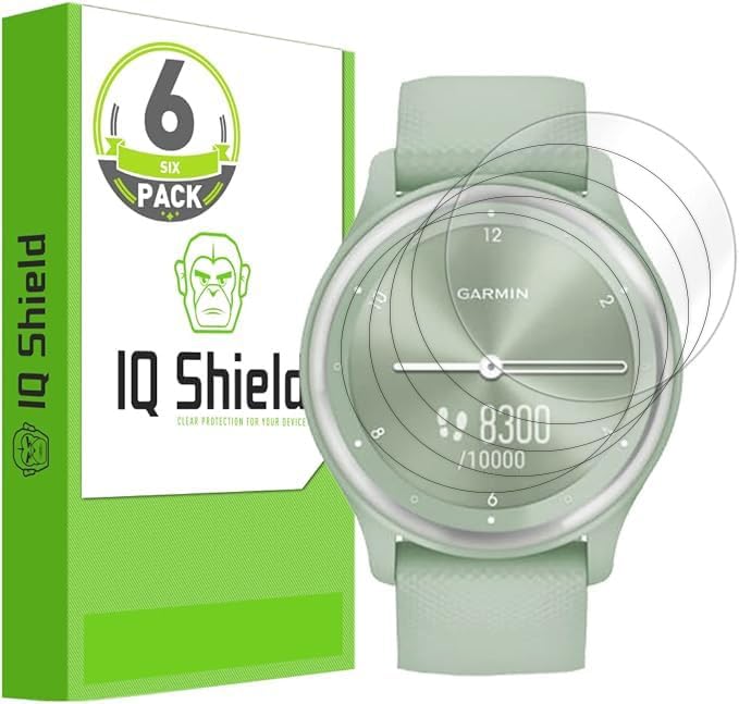 IQShield Protector de pantalla compatible con Garmin Vivomove Sport (paquete de 6) de fácil instalación, ultra fino, antiarañazos, anti-burbujas,