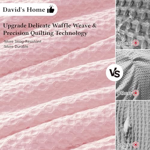 Image of David's Home Textured Summer Waffle Weave Comforter Set, Twin, Pink | Cozy Soft Lightweight Breathable Fluffy Durable Hotel Bedding with Pillow Sham for All Season, Luxury Home Decor, Giftable
