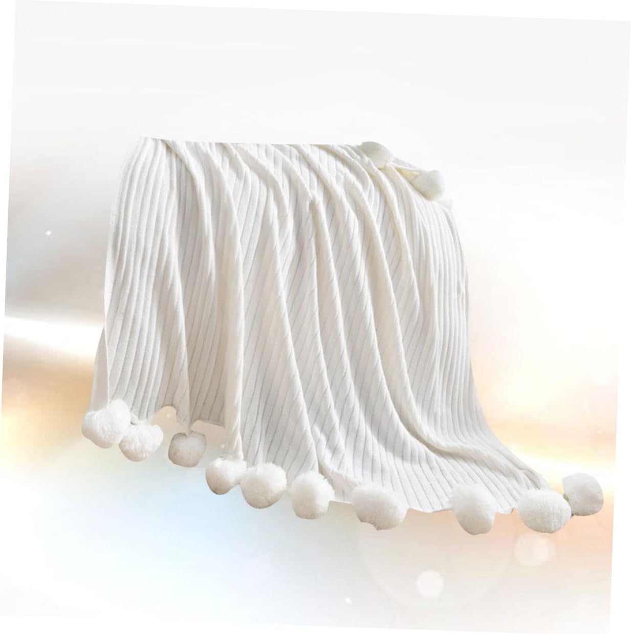 Cabilock Cotton Blanket Hair Ball Design Soft Cozy Knitted Sleeping Blanket Breathable Cotton Bedding for Home Office