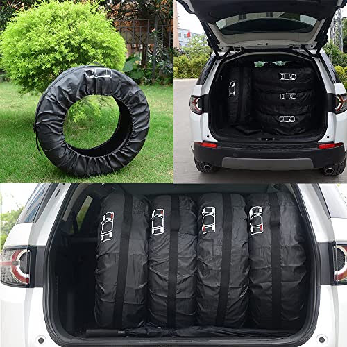 Image of Tire Cover 4pcs Skyour Adjustable Waterproof Seasonal Spare Car Wheel Tire Storage Bag Tote Protective Cover Dustproof Tire Tote Wheel Protector Covers with 4pcs Wheel Felts (Black-B, S)