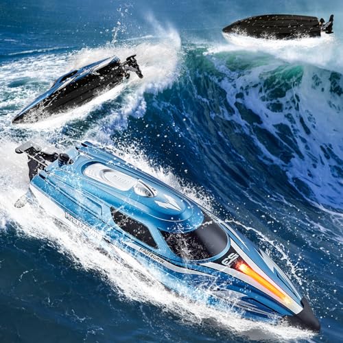 30 KM/H Ferngesteuertes Boot 1:16 RC Boot Ferngesteuert Speedboot mit Fernbedienung für Kinder ab 6 8 Jahre Pool Spielzeug mit 2 Akku Doppelt Wasserdicht