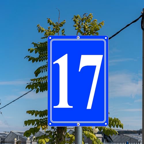 Image of Premium Aluminum Number Signs 17, Metal 12 inch X 8 inch Blue Numbered Signs Outdoor for Parking Lots, Floor, Dock, Court, Aisle, Field, High Visibility, No Fade, Weather-resistant
