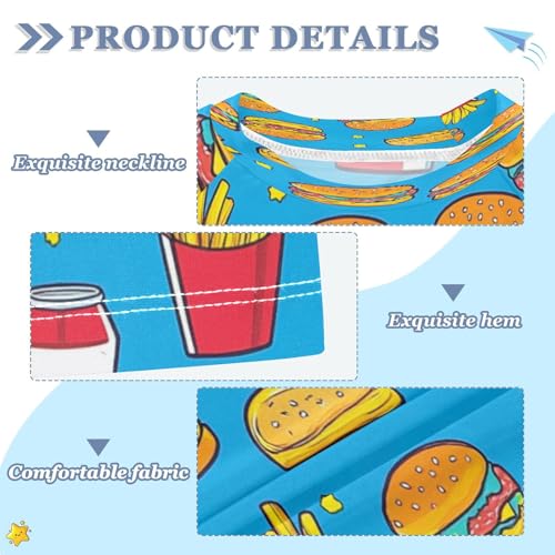 Boys Short Sleeve T-Shirts Burger Chips Fast Food Rashguard Kids Swim Shirts Sun UPF 50+ Multicoloured3