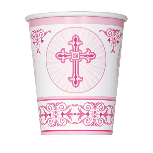 Unique Radiant Religious Cross Disposable Paper Cups, 9 oz, Pink