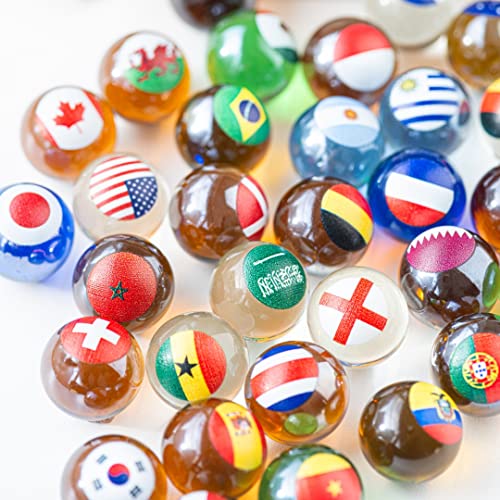 MARBLEFLAGS 32 Murmeln für Kinder aus Glas Mit Flaggen der Weltmeisterschaft, 16 mm, Ideal für Spiele