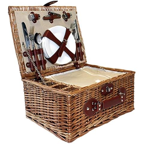 Home-ever Wicker Picnic Basket for Four Cover