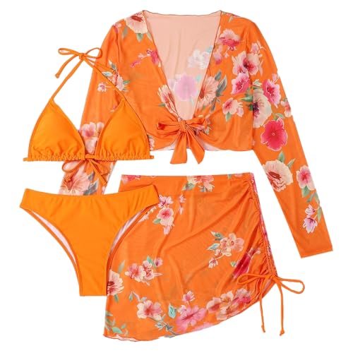 La Mejor Lista de Ropa Naranja - los preferidos. 47 HomeChi Traje de baño de 4 Piezas para Mujer, Traje de baño de Bikini Triangular con Conjunto de Cobertura de Manga Larga Estampado, Trajes baño de Viaje para Fiestas en la...