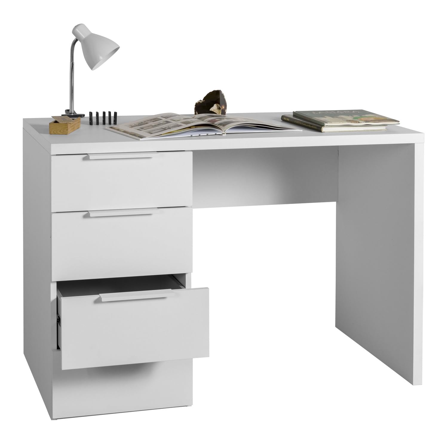 Composad | Scrivania della Linea ESPRESSO con 4 Cassetti, Scrivania Ufficio Elegante e Moderna, per PC, (LxAxP) 110x75,4x59,6 cm, Colore Bianco, Made in Italy