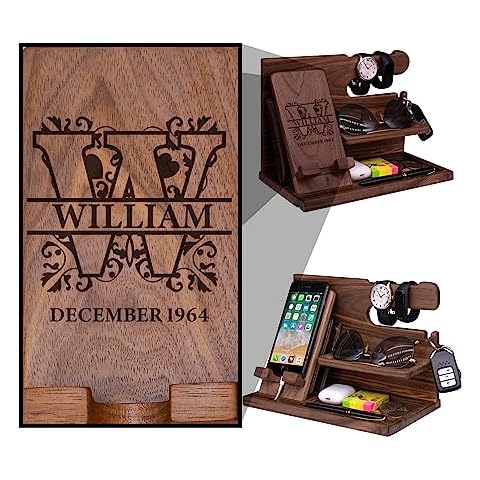 BOBI CARE Custom Name cool gifts for dad organizers for desk, Personalized braves gifts for men desktop organizer wood, Engraved gifts for new boyfriend desk top drawers storage wood Cover