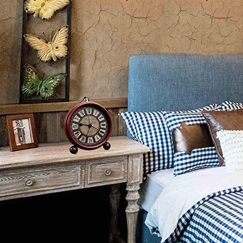 HeQiao Vintage Silent Non-Ticking Table Alarm Clocks (Red) - Thumbnail 6