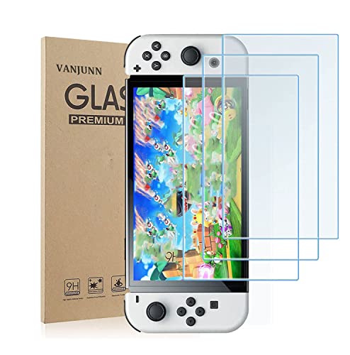 Tempered Glass Screen Protector for Nintendo Switch OLED, VANJUNN Anti Blue Light Screen Protector Cover Eye-Protection Film for Nintendo OLED Switch with Anti-Scratch Design(3 Pack)