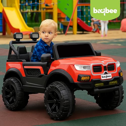Image of Baybee Bumpy 4x4 Battery Operated Jeep for Kids, Ride on Toy Kid Car with RGB Windshield Light & Music | Baby Big Battery Cars | Electric Jeep Car for Kids to Drive 2 to 6 Years (Red)