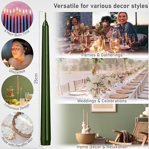 DECO EXPRESS Candles Set, Pack of 6 Classic Dripless Tapered Metallic Dinner Candles, Unscented with 8 Hours Burning Time - Image 2