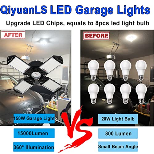 150W Led Garage Light, Garage Lights Led Garage Ceiling Lights, 15000 Lumen Led Shop Light 4+1 Adjustable Panel, 6500K Daylight Garage Lighting Led Light Bulb Fixture Led Lights For Garage, Workshop #TOP4