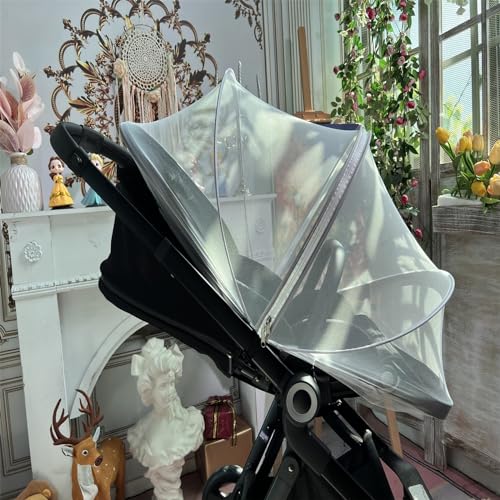 DUSHARKFUN Mosquito Net for Stroller, Baby Mosquito Net with Double Zipper Bassinet Stroller Cover for Baby/Stroller/Car Seat/Cradles/Carriers, Easy to Use, Keep Insects/Bugs/Cats Out, White