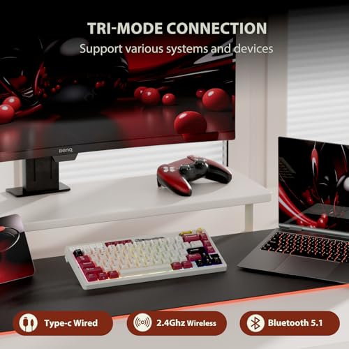 Image of RK ROYAL KLUDGE M65 Wireless Mechanical Keyboard with Volume Knob, 60% Tri-Mode Gaming Keyboard 2.4G /BT /USB-C, Gasket Mount, Battery Display, PBT Keycaps, Hot-Swappable Cream Switch, White