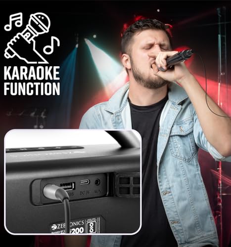 Image of Zebronics Rocket 200 Portable Wireless Speaker with 20W Bluetooth 5.1, FM, USB, AUX, Deep Bass,Media & TWS, Microphone Input, Karaoke,Dual 5.08cm Drives,Call Function(Black)