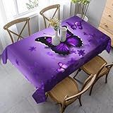 HATEGE Mantel Mesa Rectangular Mariposa Mantele Antimanchas 200x140 Morado Manteles de Poliéster Impermeable Flor Morada Manteles de Mesa Lavable para Cocina Comedor A-1879