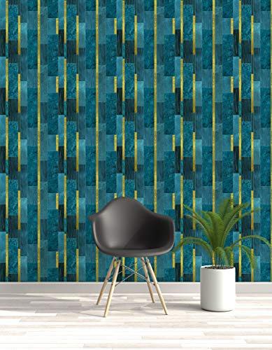 Image of DWELLSINDIA Teal Decorative Marble & Wood Self Adhesive Wallpaper Peel & Stick, Waterproof, Scratch Resistant, Laminated (41cm x 244cm, Teal)