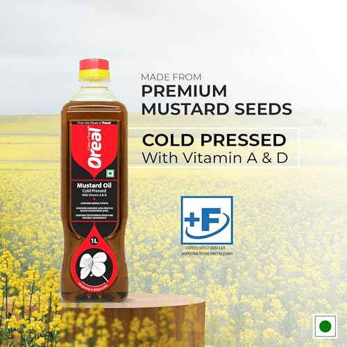Image of Oreal Premium Kachi Ghani 100% Pure Mustard oil /Sarso Cooking Oil 1 Ltr (Pack of 2)|Good for Bones & Heart|Improve Functioning of Organs