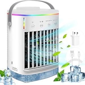 Portable Air Cooler, Mini Mobile Air Conditioner, RGB 7 LED Light, 4 Speeds, Timed function Modes Room Cooler, Air Coolers for Home, Office, Bedroom