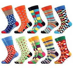 WeciBor Men's Colorful Novelty Funny Socks 10 Pack Multicolor Geometric 7-12