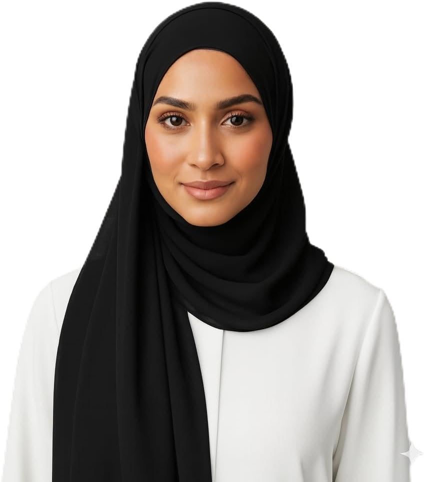 Premium Heavy Chiffon Hijab Scarf Bundle | Head Wrap with Free Pin Wheel & Hijab Tape | Non-Slip Modest Wear | 27.5 x 68.9 in