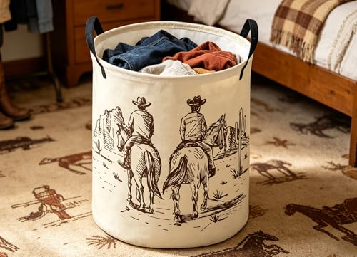 Image of ESSME Kids Laundry Basket,Cow boy Hamper Collapsible Canvas Waterproof Storage Bin for Boys, Cute Hamper,Gift Baskets(Cow boy)