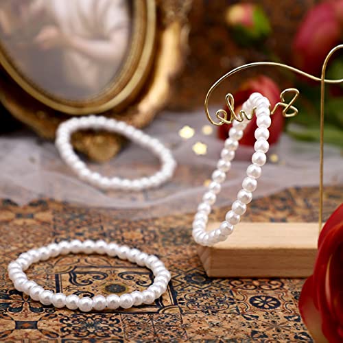 Glenmal Pearl Bracelets for Women Wedding Faux Bridal White Pearl Bracelet Bulk Elastic Stretch Bridesmaid for Party Gift3
