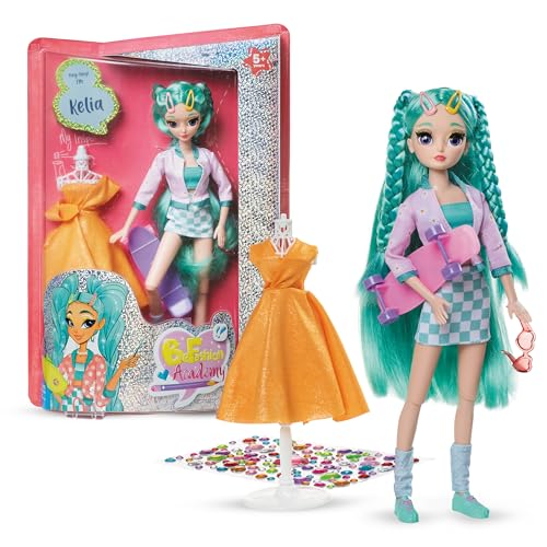 Kids Hits Be Fashion Academy – Kelia Fashion Doll with Outfit, Accessories, Skateboard & Designer Set – Creative Play for Girls Age 5+